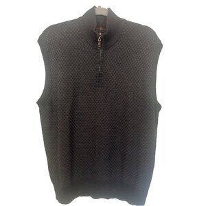 Robert Talbott Sweater Mens Large Gray Tweed 1/4 Zip Vest Sleeveless Merino Wool